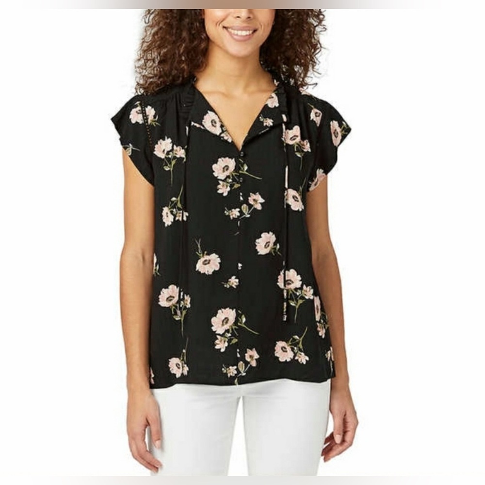 Buffalo David Bitton Black Floral Blouse
